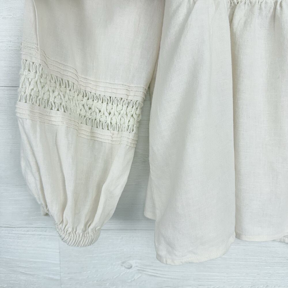 Madewell Peasant Top XS Ivory Linen-Blend Pintuck Boho Bubble Sleeves Babydoll - Picture 5 of 15